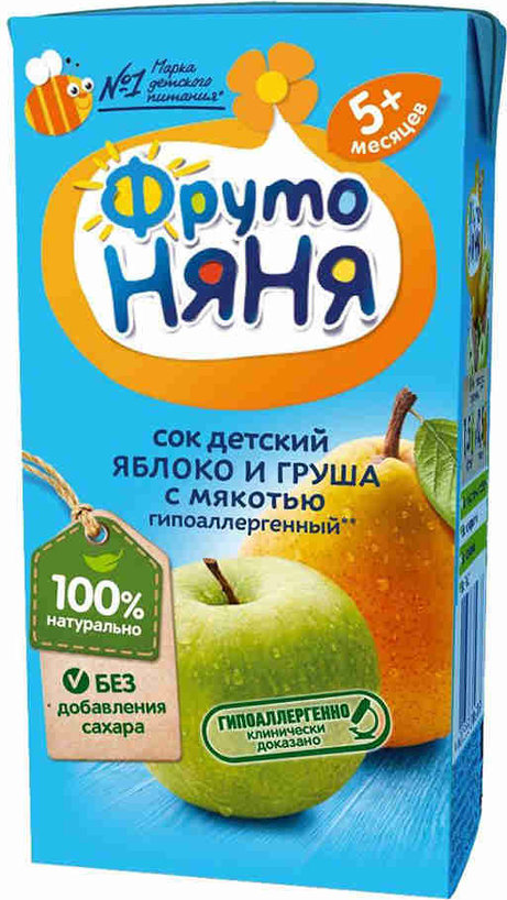 Фруто FOR KIDS Fruto Nyanya juice children`s apple pear with pulp 5m+ 0,2l